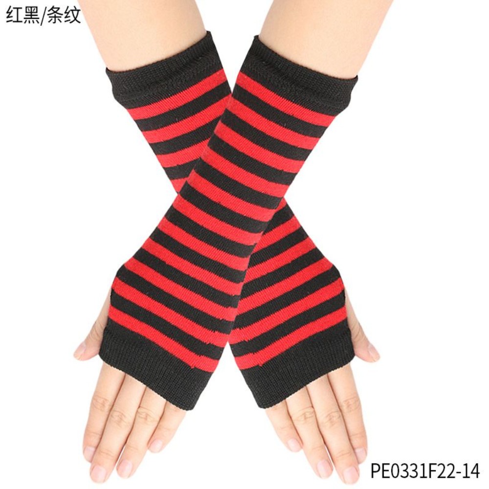 Fingerless Glove Knit - PESENAR 레드 블랙 스트라이프 핑거리리스 장갑