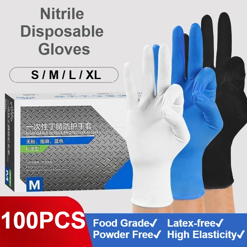 Exam Glove Nitrile - 100개 니트릴 일회용 장갑 블랙/화이트/블루/퍼플 라텍스