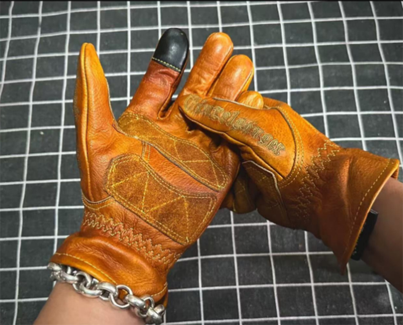 Motorcycle Glove Knuckle - 수제 진짜 가죽 레트로 오토바이 장갑,