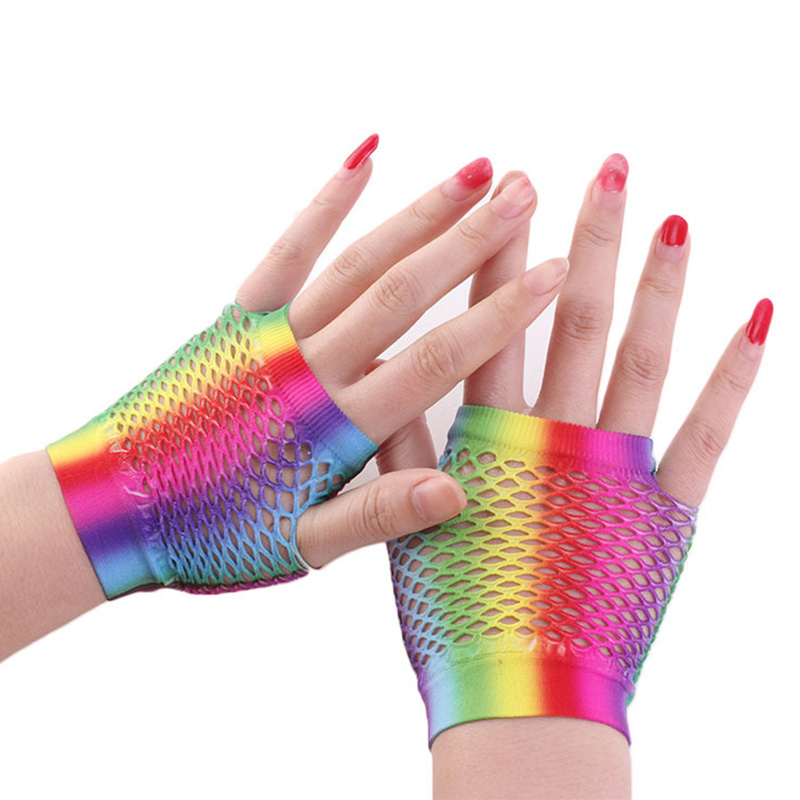 Fingerless Glove Knit - 숙녀 섹시한 무지개 색상 짧은 메쉬