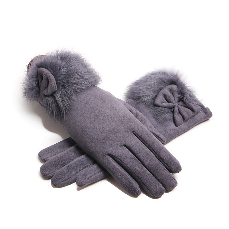 Leather Driving Glove - 겨울 스웨이드 가죽 보우 플러시 손목