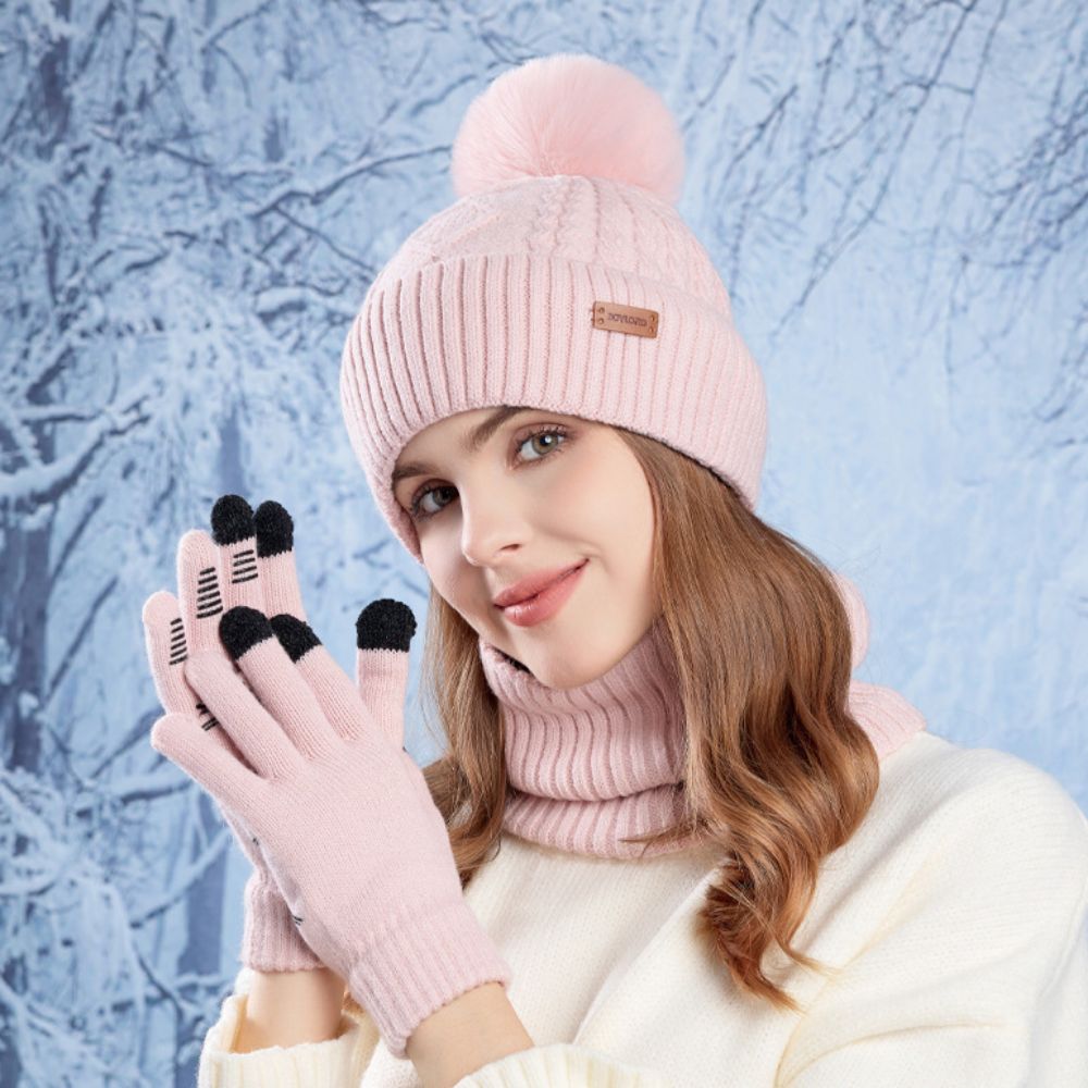 Wool Glove Lined - 3종 심플 단색 모자 스카프 장갑