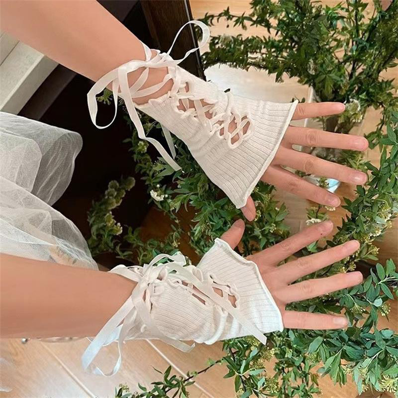 여성 레이스업 핑거리스 암 슬리브 탄성 메쉬 펑크 선스 - Fingerless Glove Knit 리뷰 및 가격