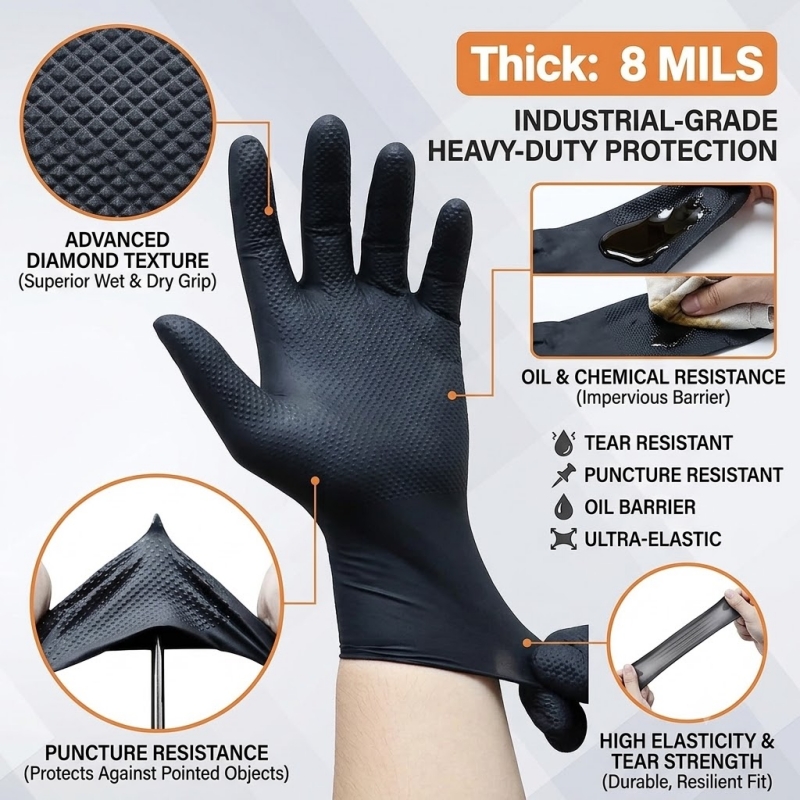 헤비 듀티 블랙 산업용 니트릴 장갑 일회용 8mil 다 - Nitrile Mechanic Glove 리뷰 및 가격