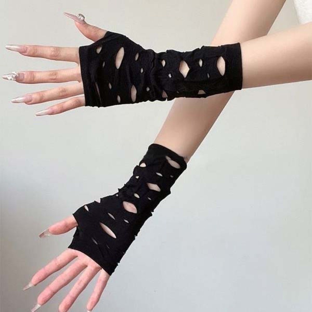 슬리브 커버 찢어진 팔 워머 블랙 할로우 핑거리스 장갑 - Fingerless Glove Knit 리뷰 및 가격