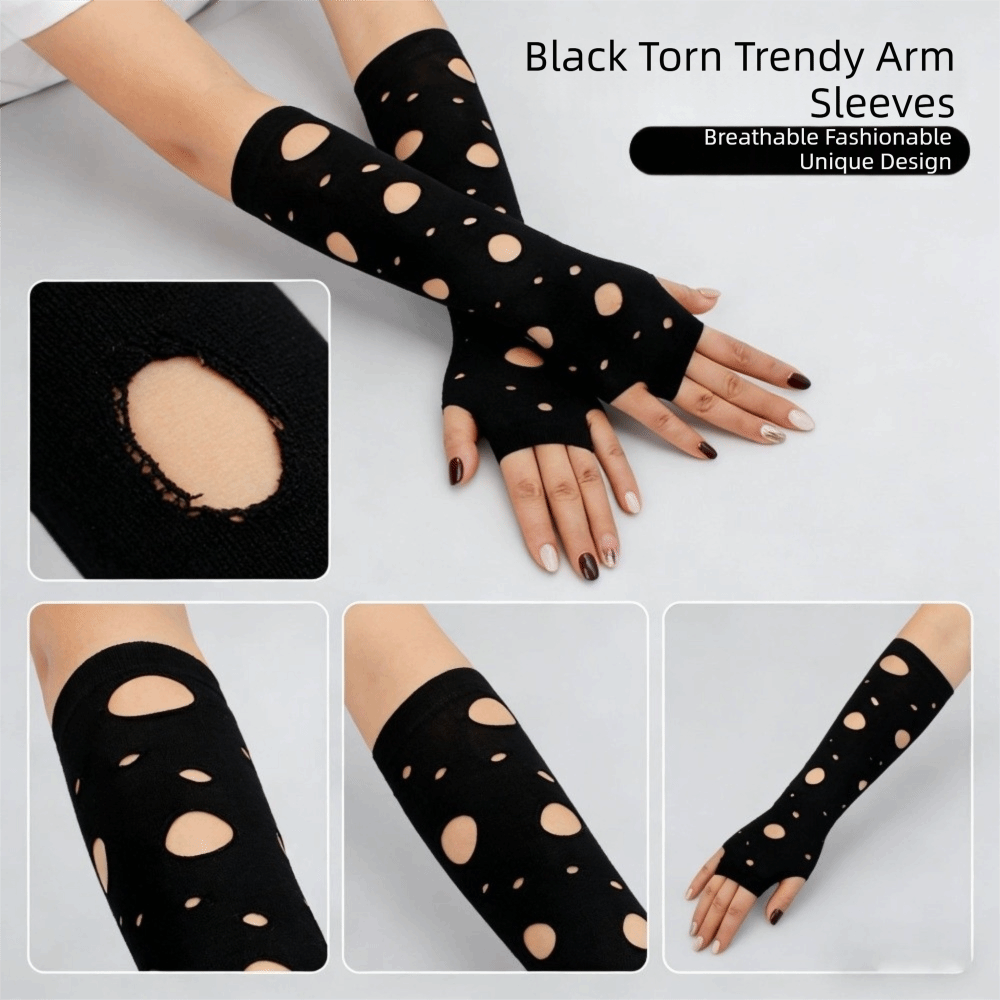 슬리브 커버 찢어진 팔 워머 블랙 탄성 핑거리스 장갑  - Fingerless Glove Knit 리뷰 및 가격