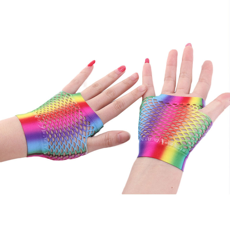 숙녀 섹시한 무지개 색상 짧은 메쉬 그물 Fishnet - Fingerless Glove Knit 리뷰 및 가격