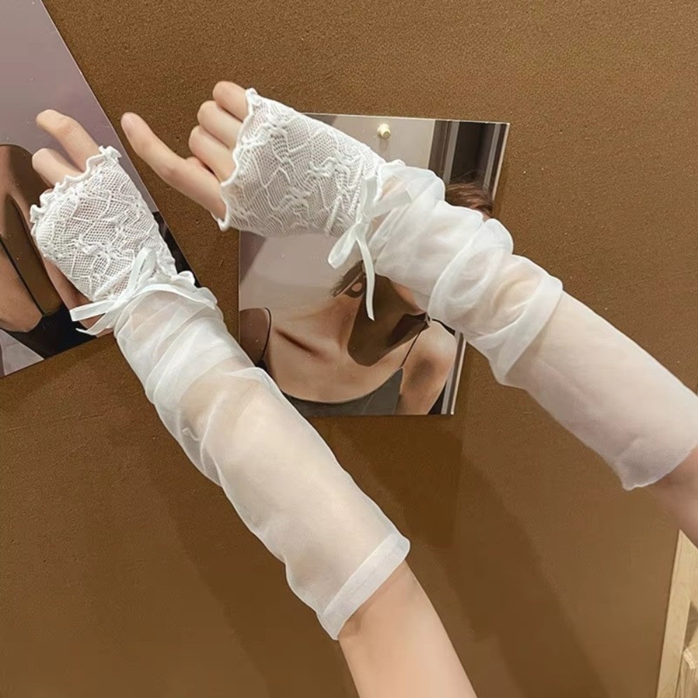 Y2K 레이스 러플 메쉬 장갑 리본 장식 시스루 핑거리 - Fingerless Glove Knit 리뷰 및 가격