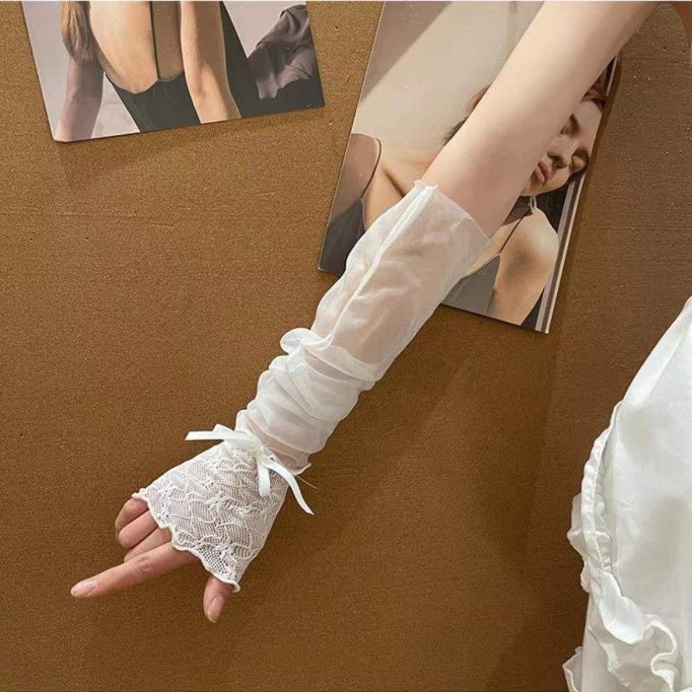 Y2K 레이스 러플 메쉬 장갑 리본 장식 시스루 핑거리 - Fingerless Glove Knit 리뷰 및 가격